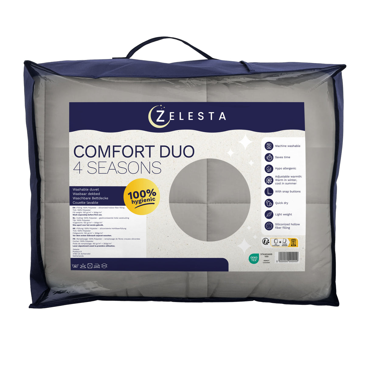Zelesta Comfort Duo Couette 4 Saisons - Gris & Gris Doux
