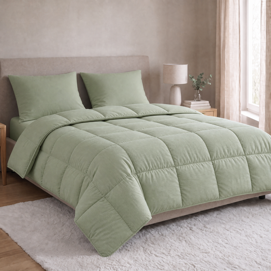 Zelesta Pure Unie Taies d'Oreiller Coton - Set de 2 - Vert Naturel