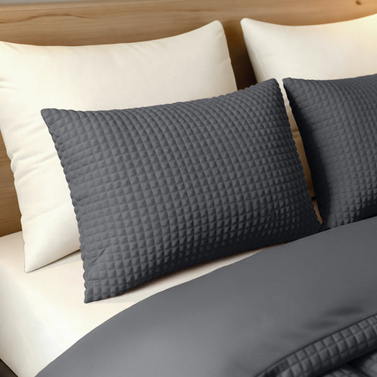 Zelesta Special Teddy Check Taies d'oreiller Lot de 2 - Anthracite