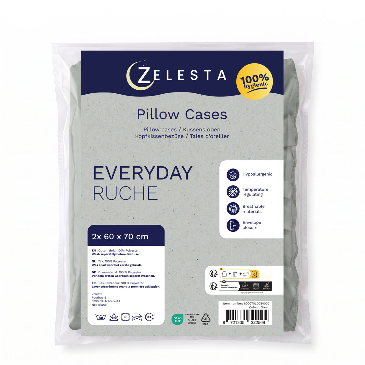 Zelesta Everyday Ruffles Pillowcase Set Of 2 - Sea Foam Green