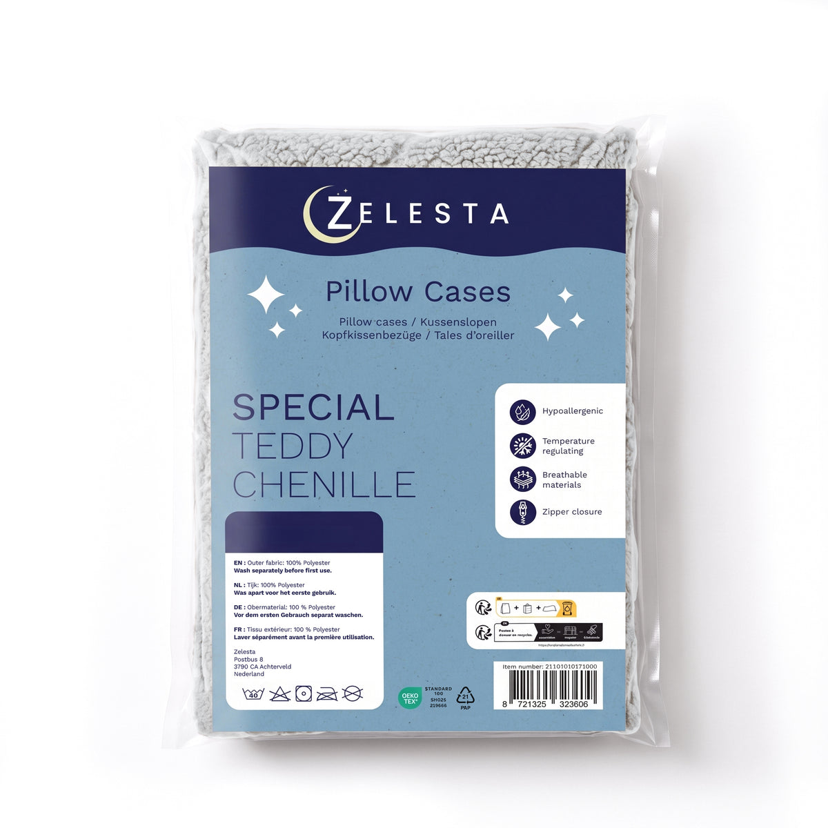 Zelesta Special Teddy Chenille Taies d'oreiller Lot de 2 - Gris