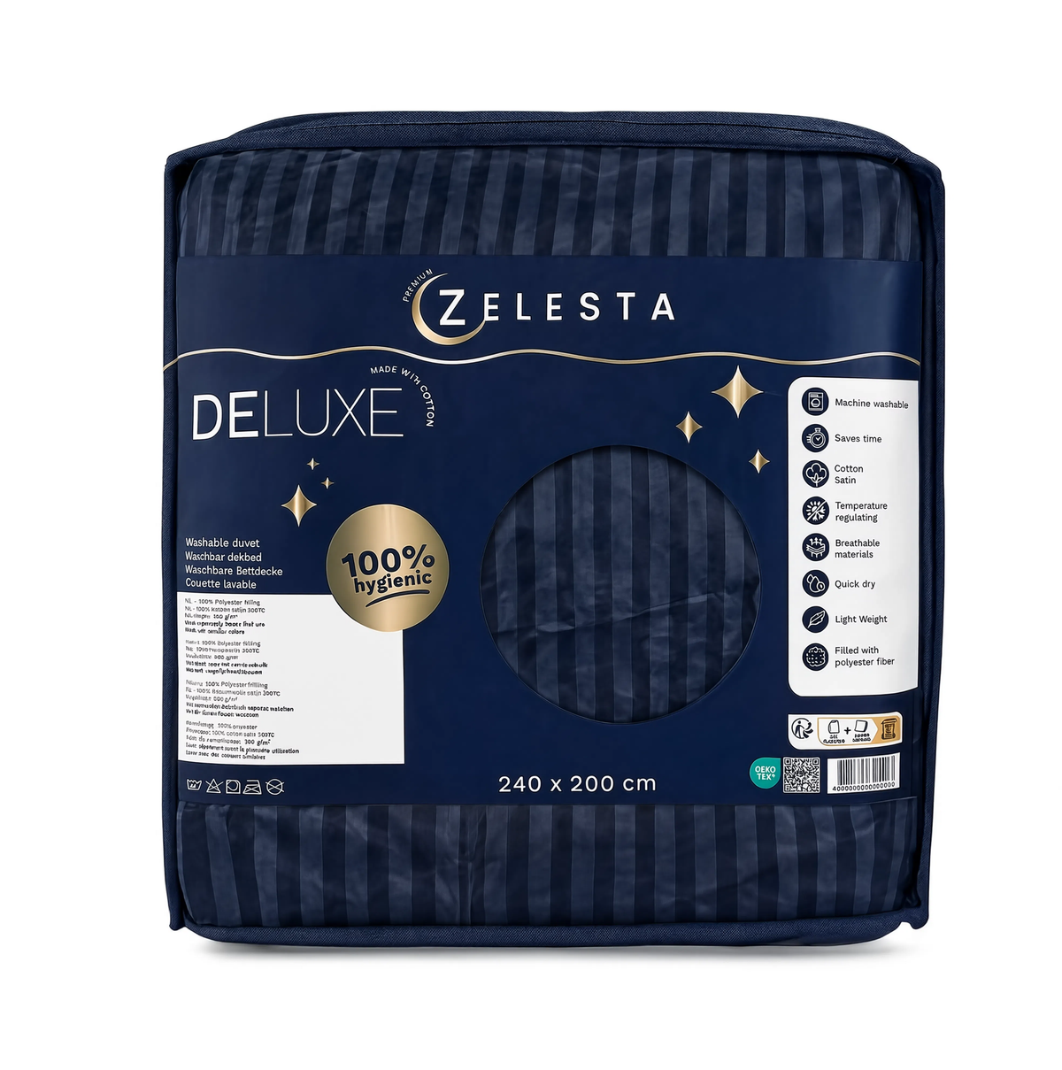 Zelesta Deluxe Hotel Stripe Satin Cotton Couette - Bleu