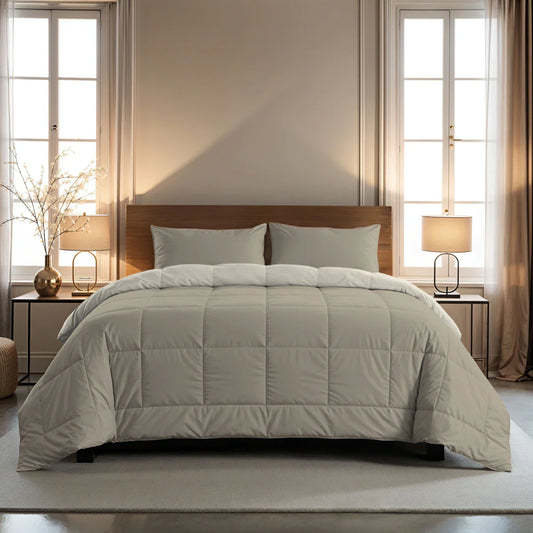 Zelesta Pure Duo Cotton Couette Été - Gris chaud & blanc crème
