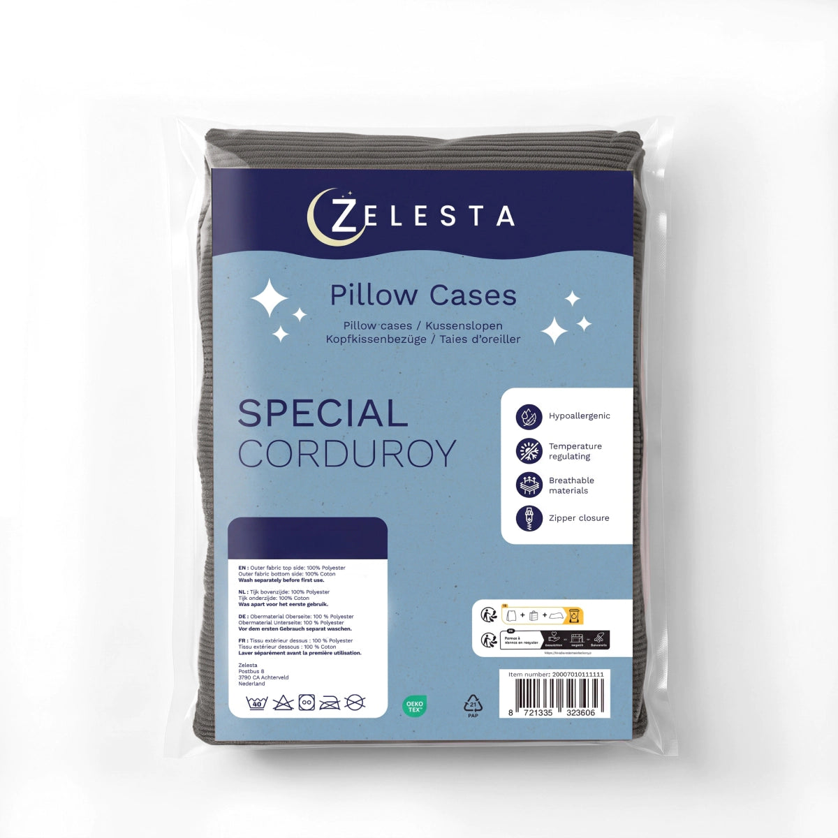 Zelesta Special Corduroy Cotton Taies d'oreiller Lot de 2 - Anthracite