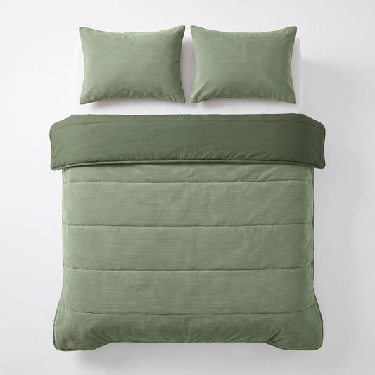 Zelesta Special Corduroy Cotton Taies d'oreiller Lot de 2 - Vert forêt