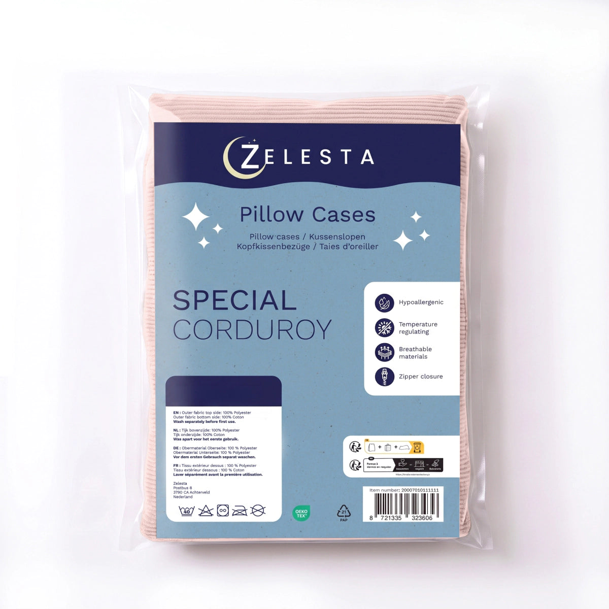 Zelesta Special Corduroy Cotton Taies d'oreiller Lot de 2 - Rose poudré