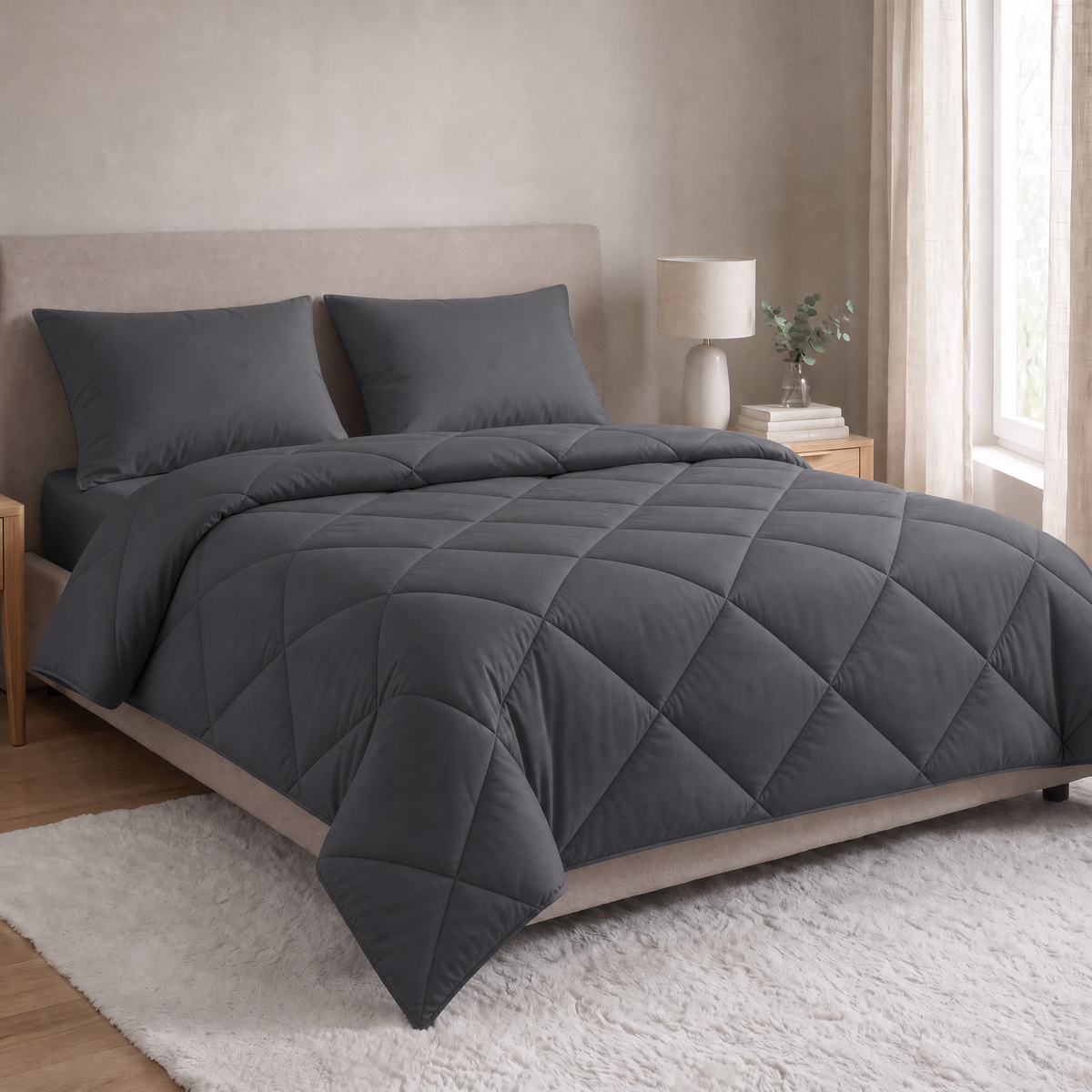 Zelesta Comfort Unie Diamant Taies d'Oreiller - Set de 2 - Anthracite