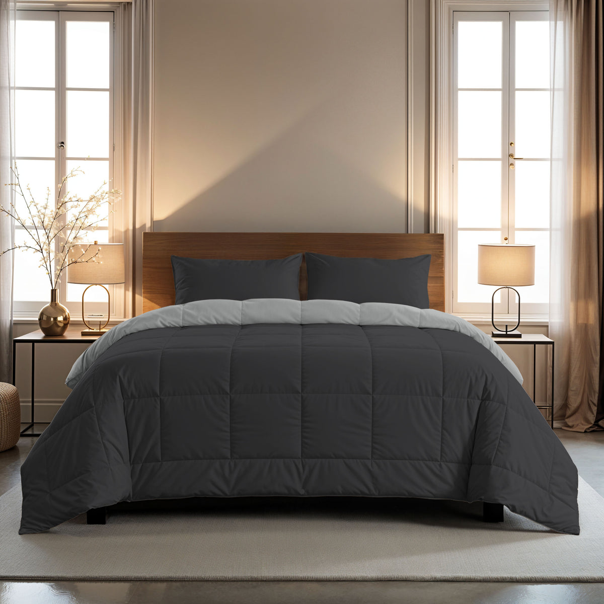 Zelesta Comfort Duo Couette 4 Saisons - Noir & Gris