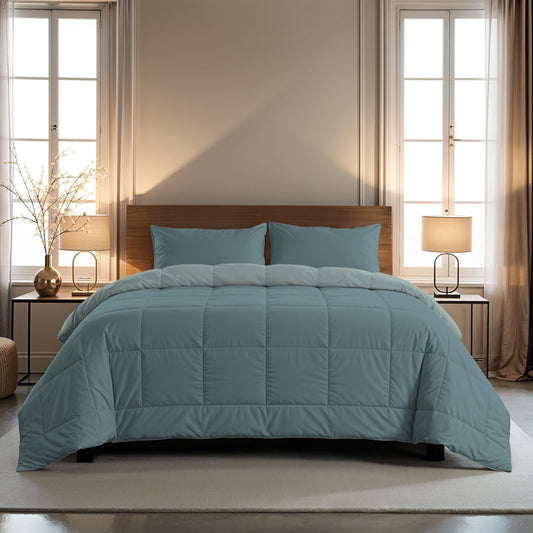 Zelesta Comfort Duo Couette 4 Saisons - Bleu Vert & Bleu
