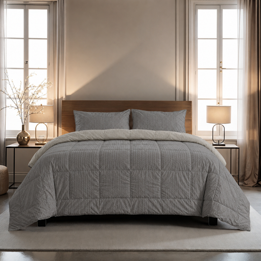 Zelesta Comfort Structure Seersucker Couette - Gris & Gris Clair