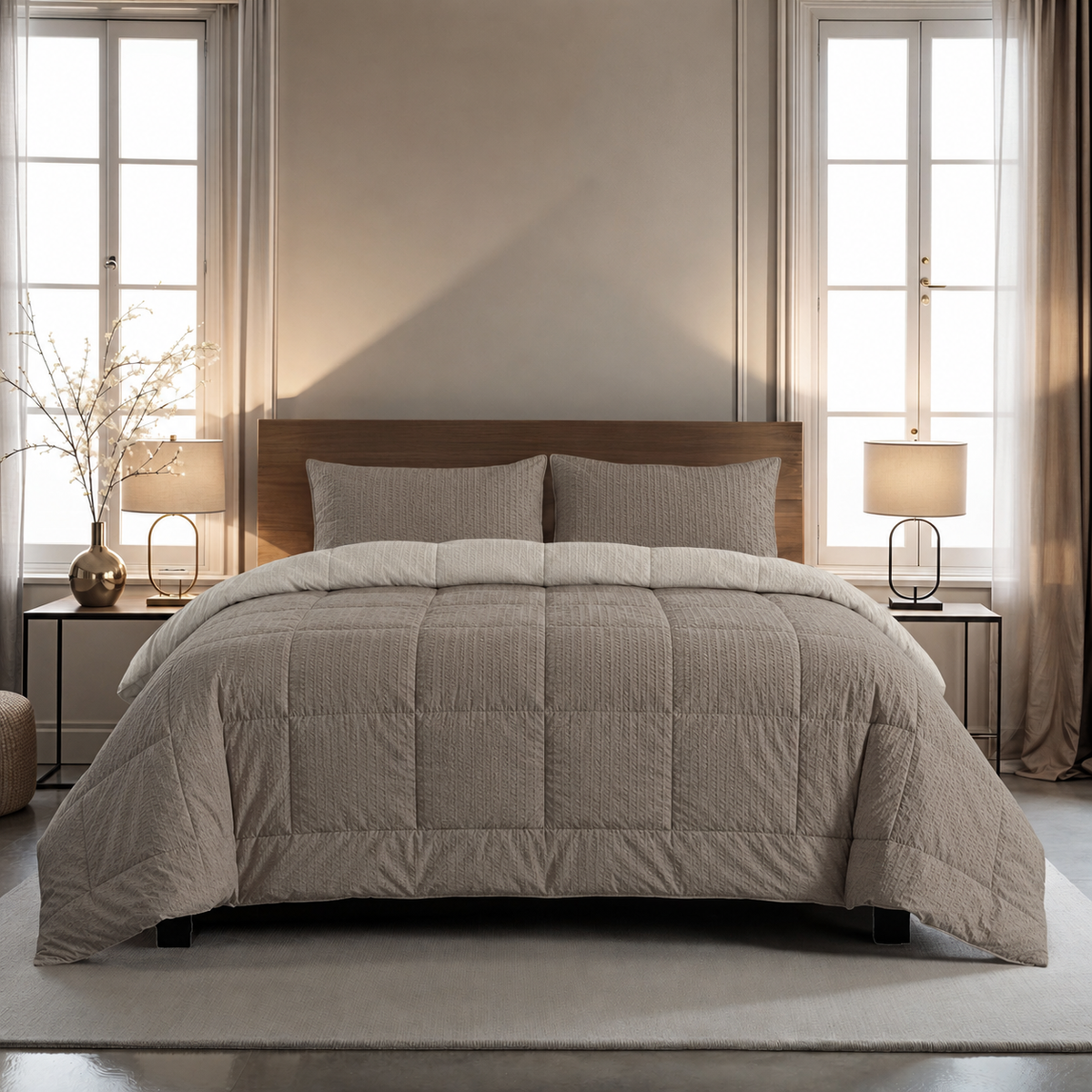 Zelesta Comfort Structure Seersucker Couette - Taupe & Beige