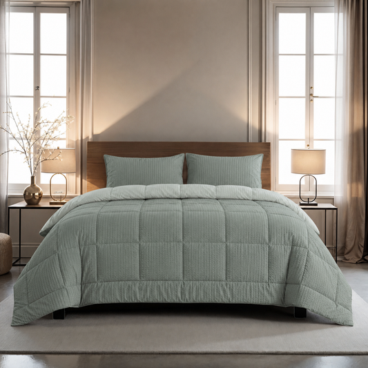 Zelesta Comfort Structure Seersucker Couette - Vert Foncé & Vert