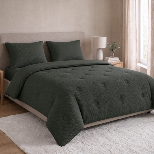 Zelesta Deluxe Taies d'Oreiller Mousseline de Coton - Set de 2 - Vert
