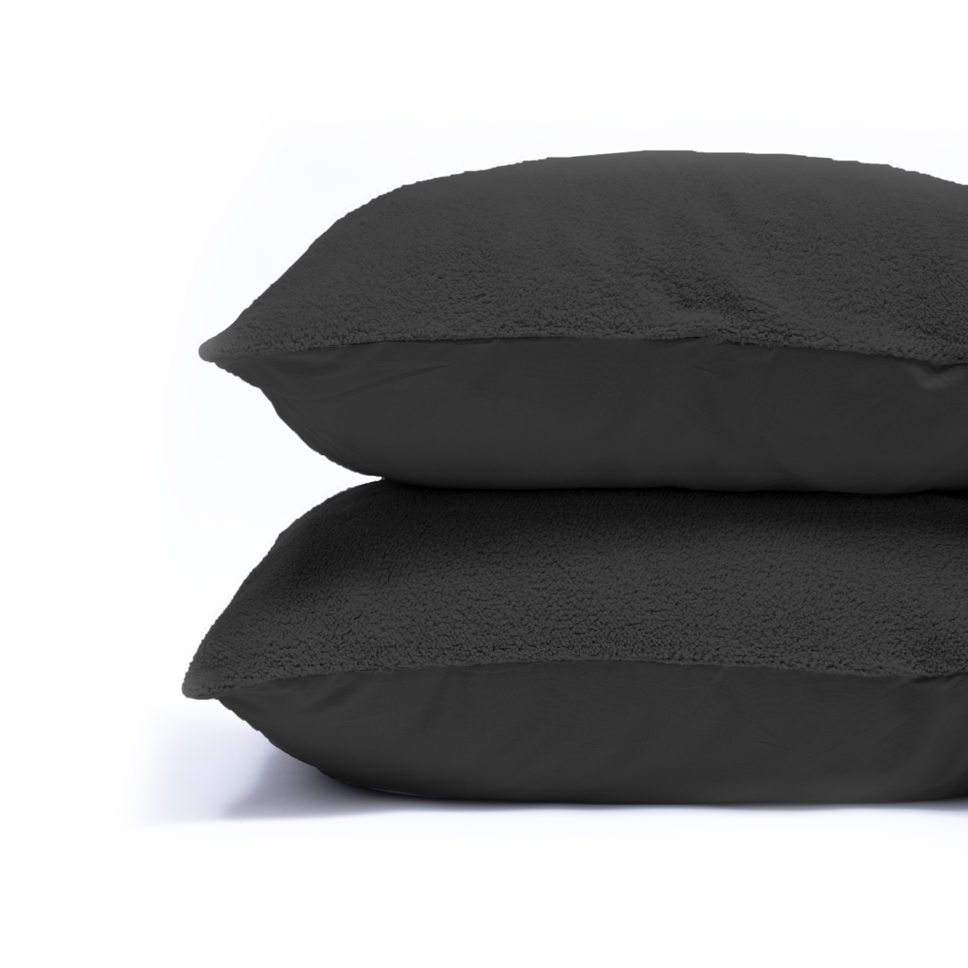 Zelesta Taie d'Oreiller Teddy Lot de 2 - Anthracite