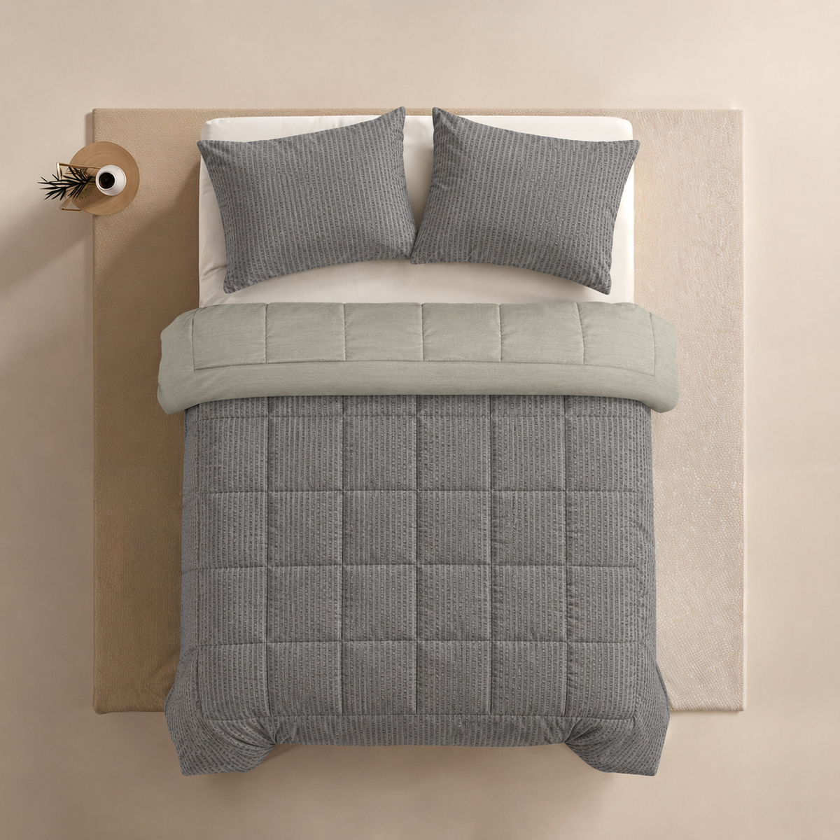 Zelesta Comfort Structure Seersucker Duvet - Grey & Light Grey