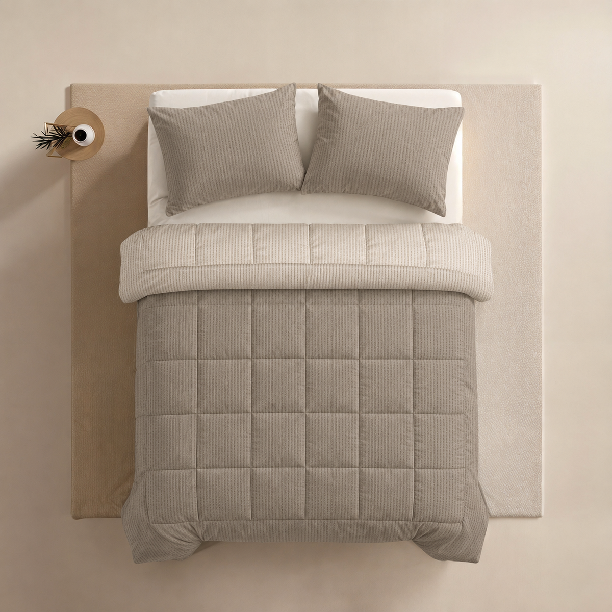 Zelesta Comfort Structure Seersucker Couette - Taupe & Beige