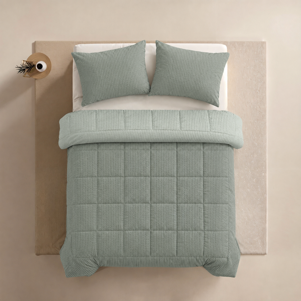 Zelesta Comfort Structure Seersucker Couette - Vert Foncé & Vert