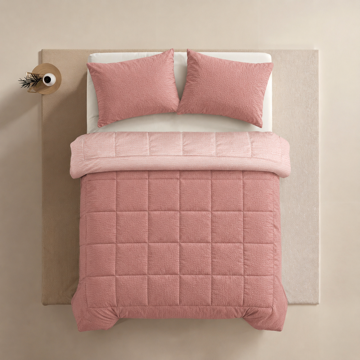 Zelesta Comfort Structure Seersucker Couette - Rose & Rose Clair