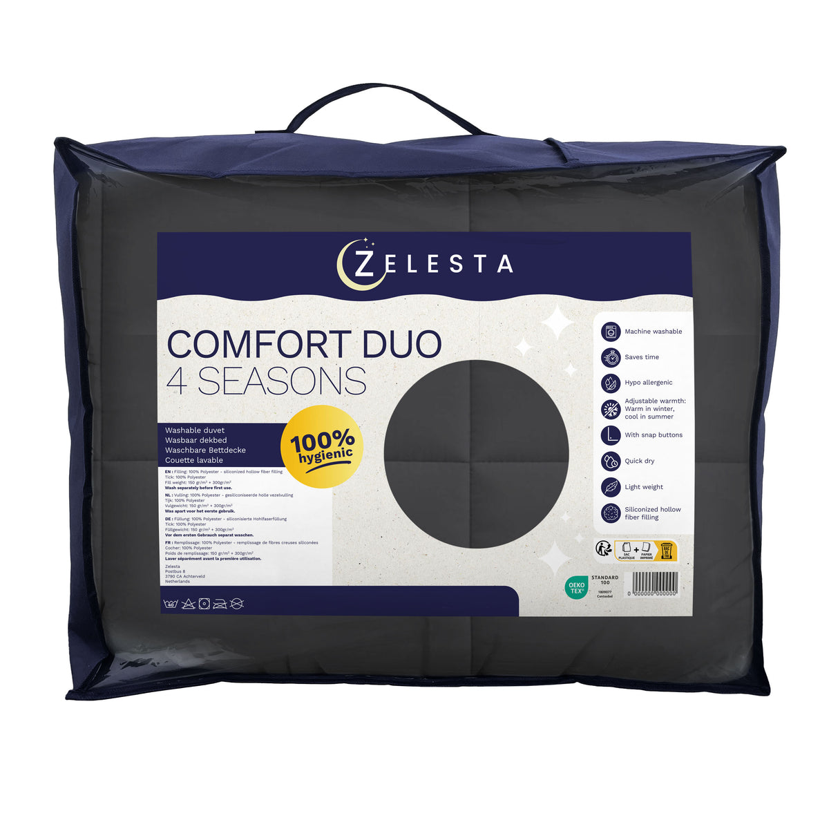 Zelesta Comfort Duo Couette 4 Saisons - Noir & Gris