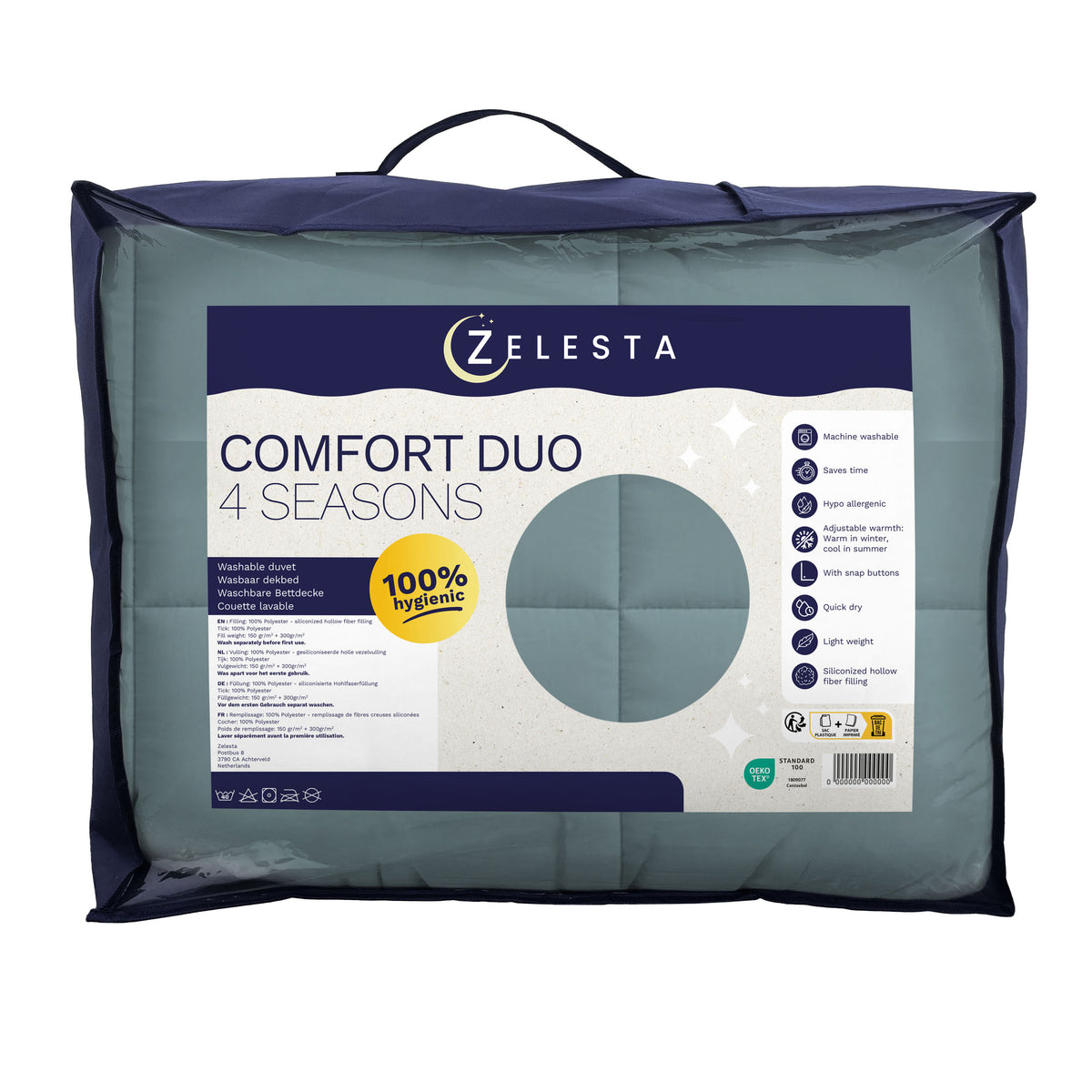 Zelesta Comfort Duo Couette 4 Saisons - Bleu Vert & Bleu