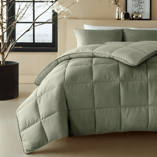 Zelesta Deluxe Duo Couette Coton Percale - Vert Olive & Menthe