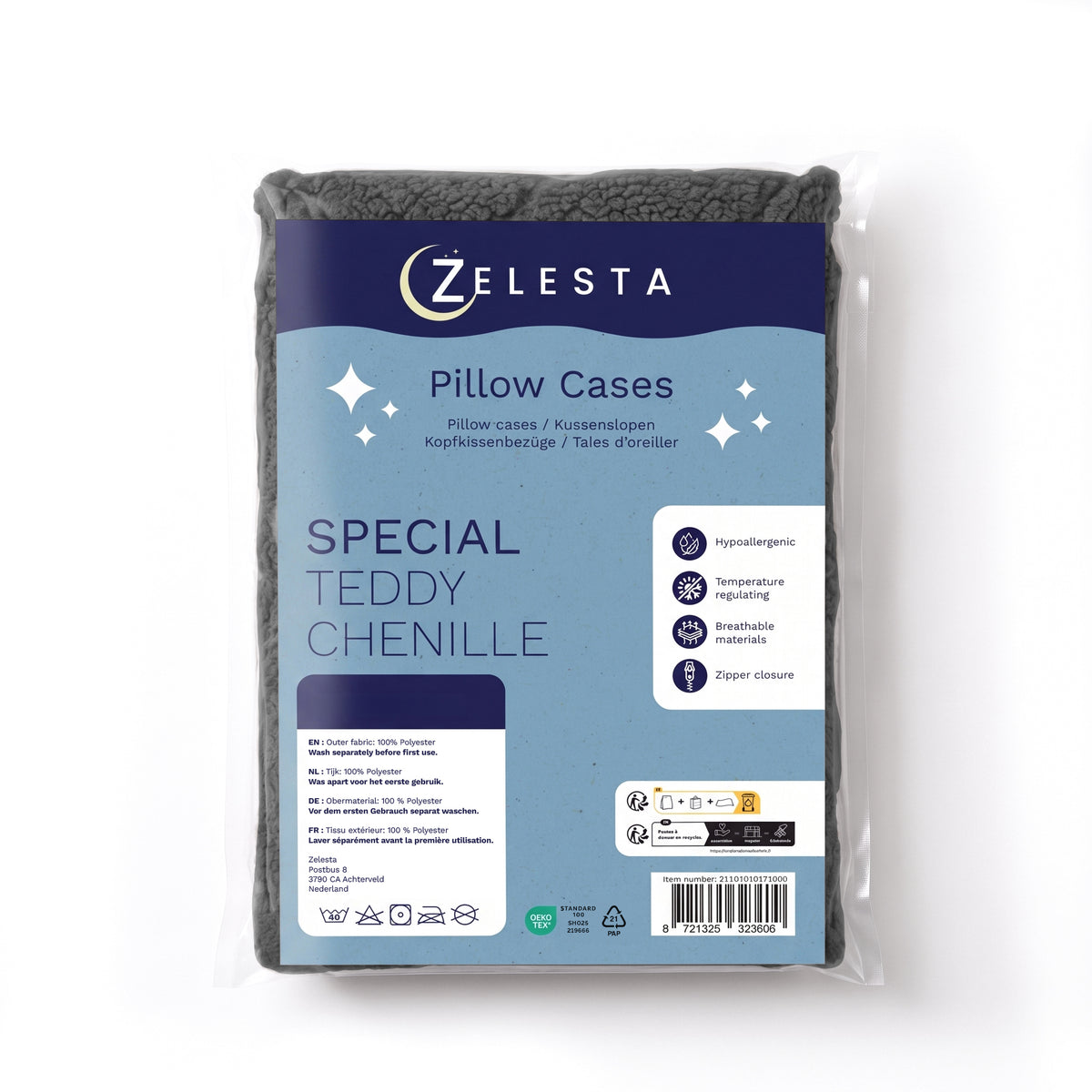 Zelesta Special Teddy Chenille Taies d'oreiller Lot de 2 - Anthracite