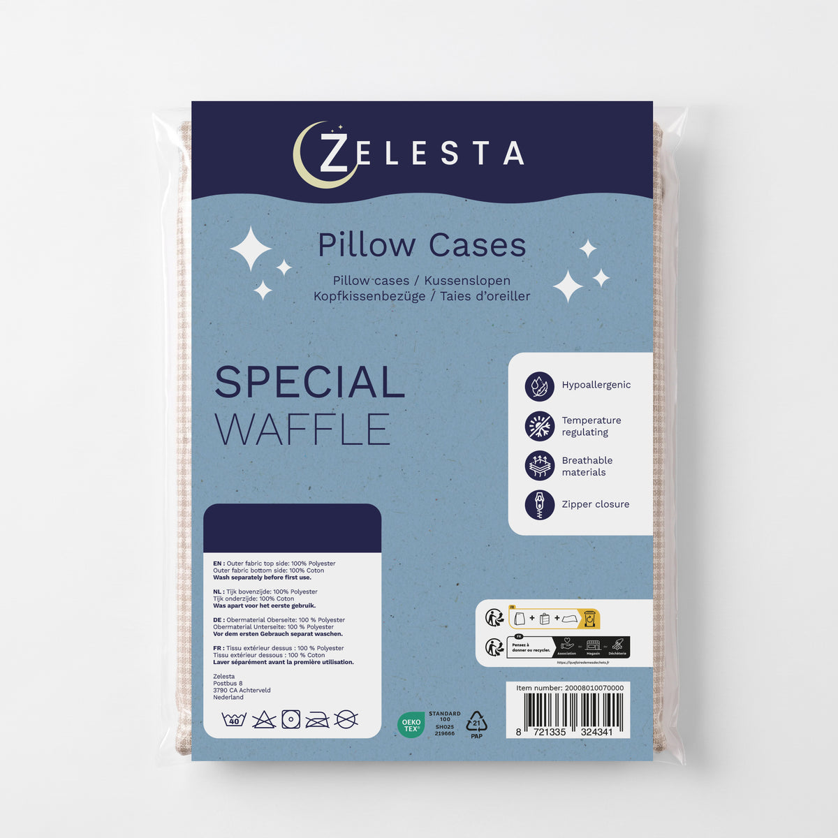 Zelesta Special Waffle Percal Pillowcase Set Of 2 - Brown Mix