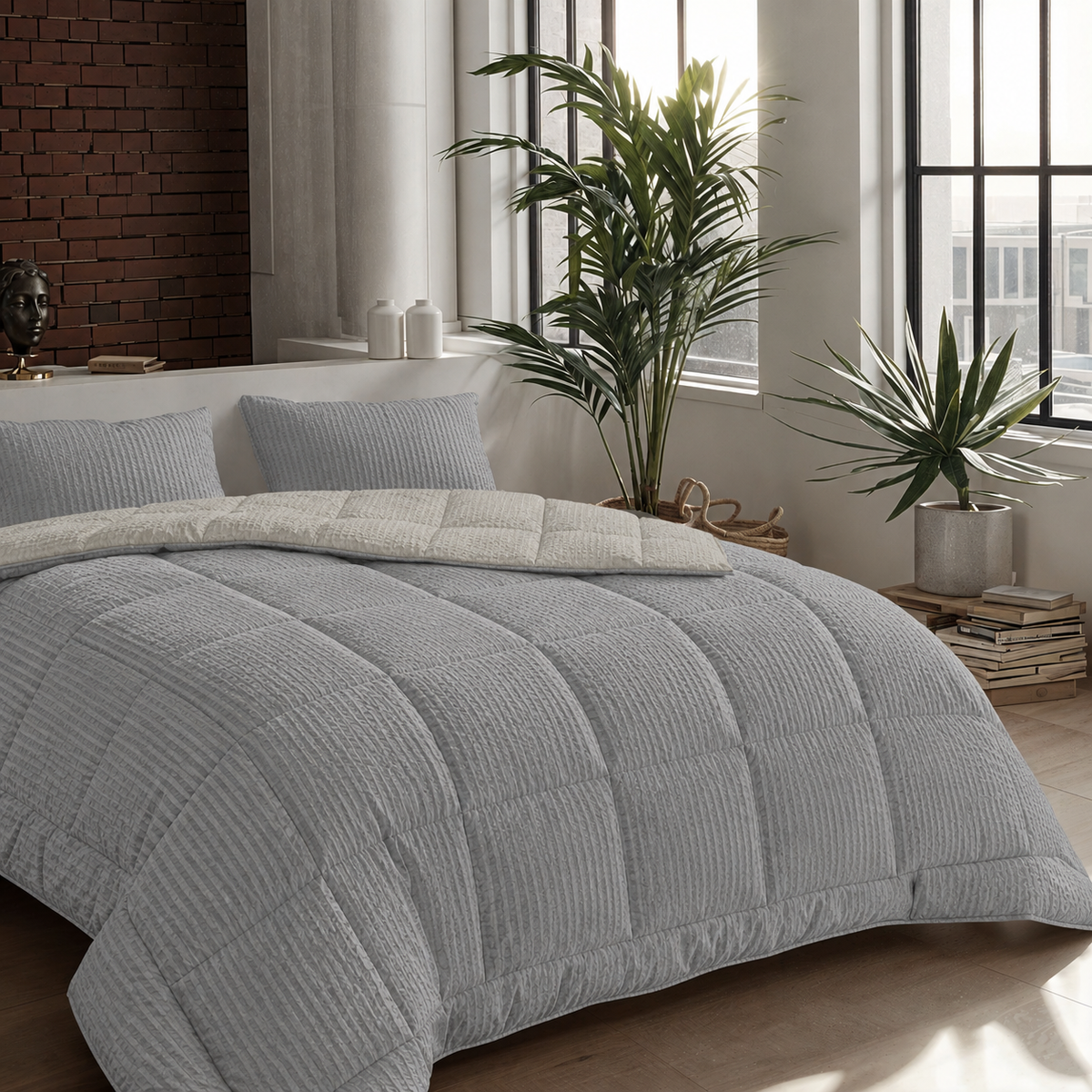Zelesta Comfort Structure Seersucker Duvet - Grey & Light Grey