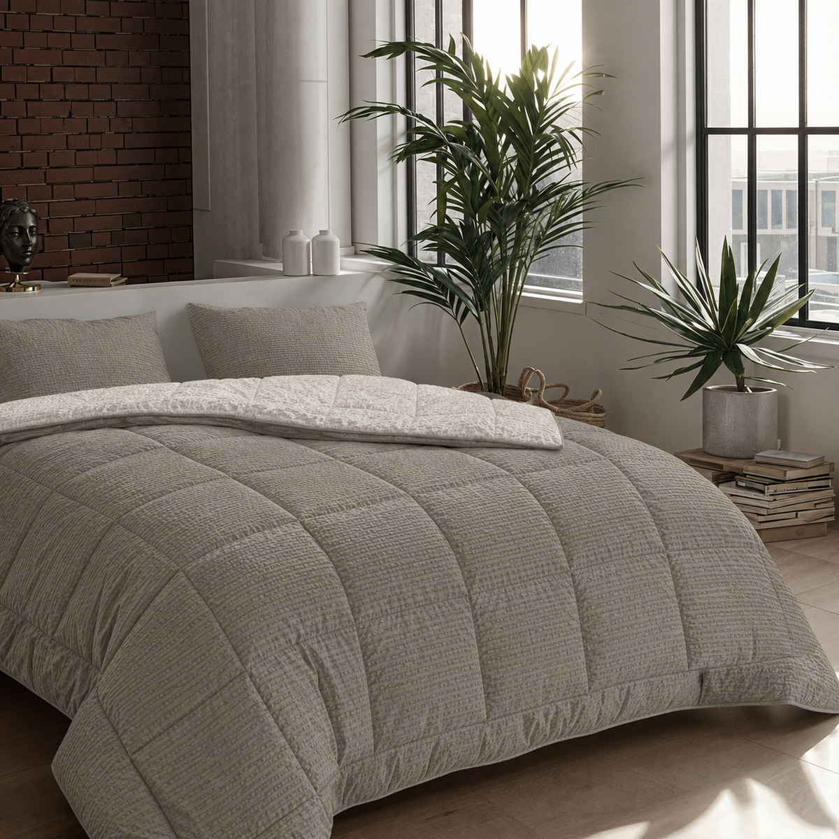 Zelesta Comfort Structure Seersucker Couette - Taupe & Beige