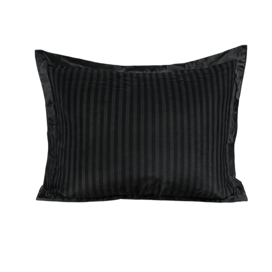 Zelesta Deluxe Hotel Stripe Sans Coutures Satin Cotton Taies d'oreiller Lot de 2 - Noir