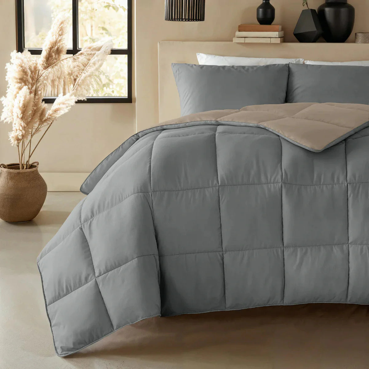 Zelesta Deluxe Duo Percale Cotton Summer Duvet - Anthracite & Taupe