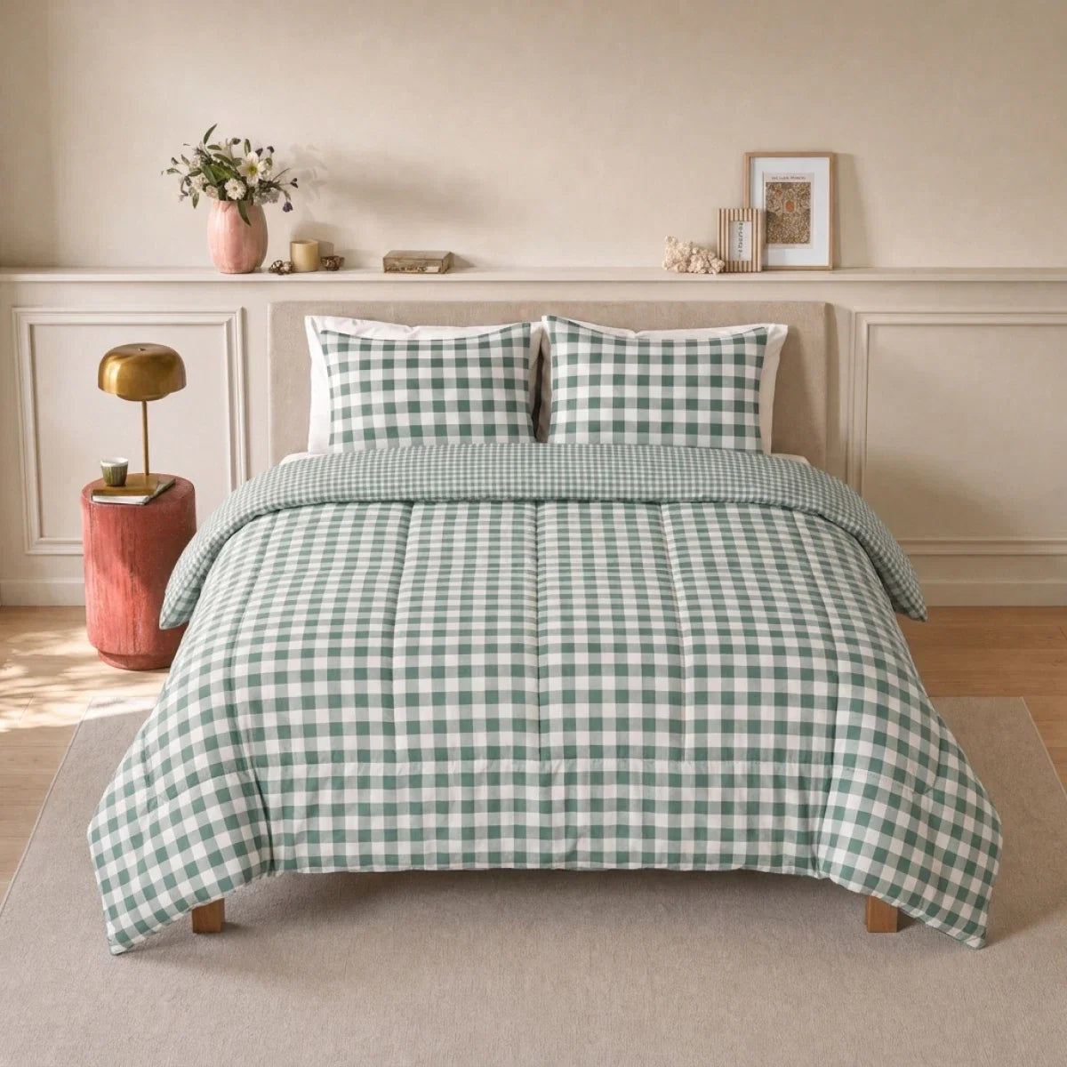 Zelesta Deluxe Design Satin Cotton Pillowcase - Green Check