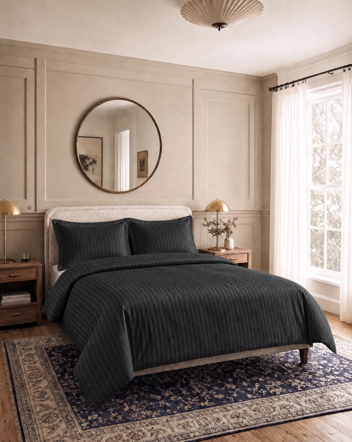 Zelesta Deluxe Hotel Stripe Sans Coutures Satin Cotton Couette - Anthracite