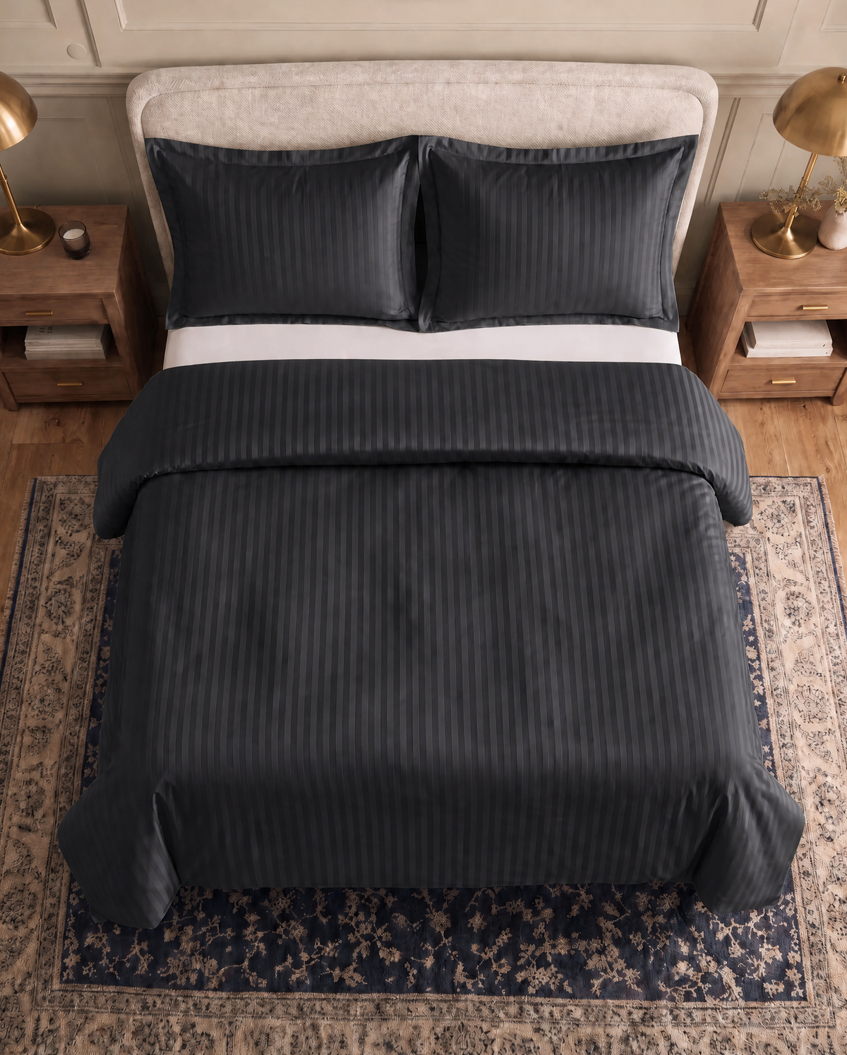 Zelesta Deluxe Hotel Stripe Sans Coutures Satin Cotton Couette - Anthracite