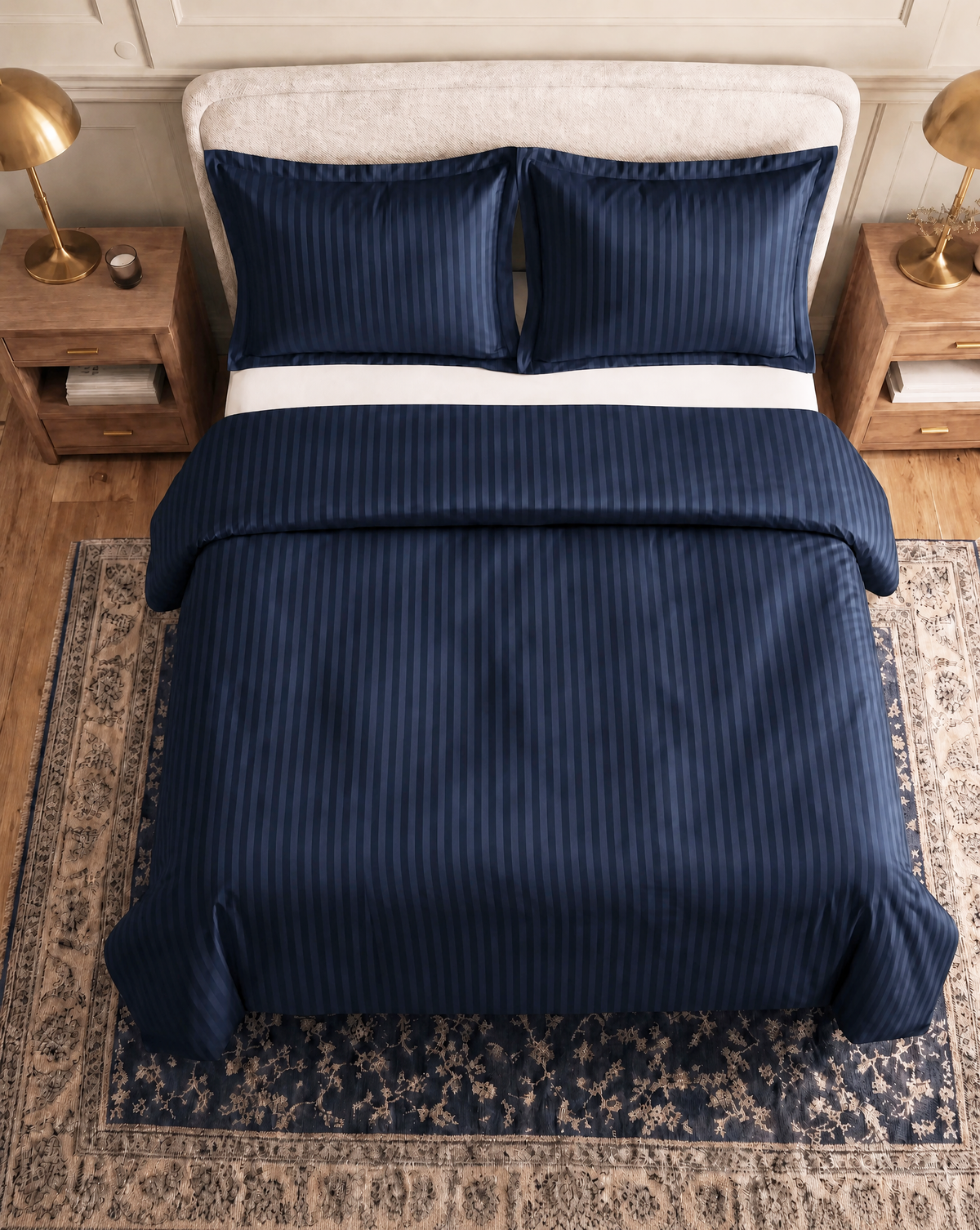 Zelesta Deluxe Hotel Stripe Sans Coutures Satin Cotton Couette - Bleu