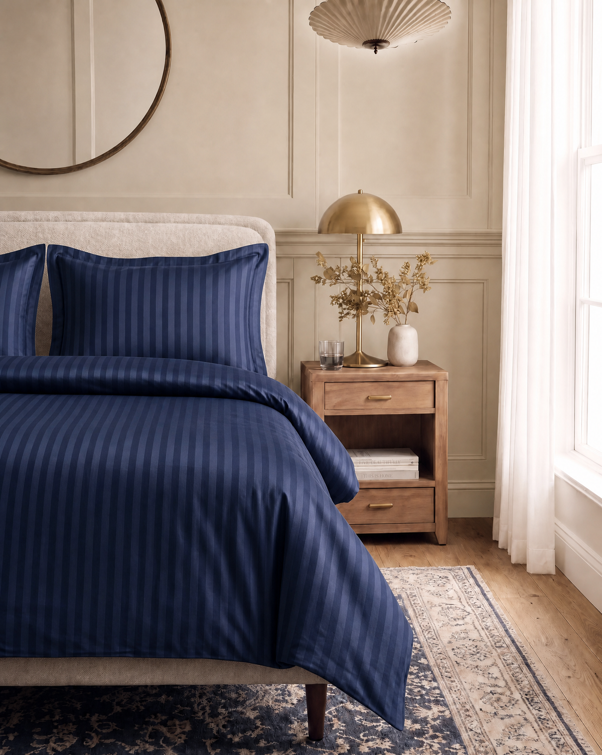 Zelesta Deluxe Hotel Stripe Sans Coutures Satin Cotton Couette - Bleu