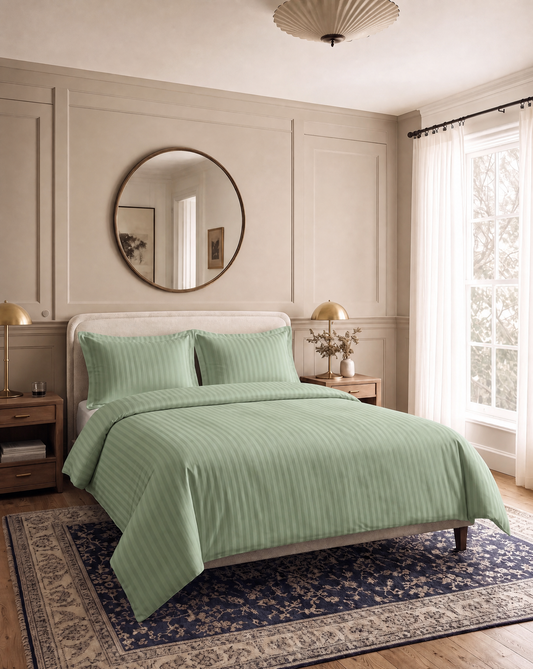 Zelesta Deluxe Hotel Stripe Sans Coutures Satin Cotton Couette - Vert