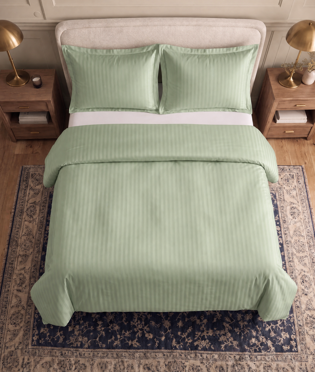 Zelesta Deluxe Hotel Stripe Sans Coutures Satin Cotton Couette - Vert