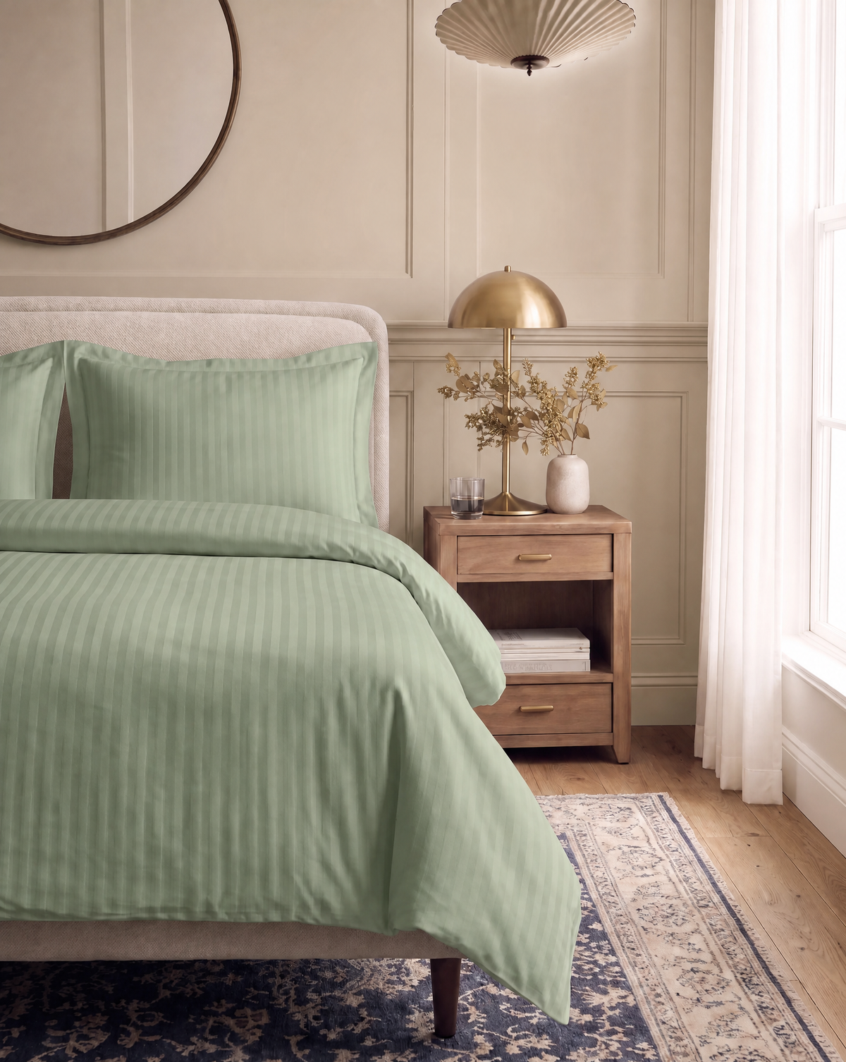 Zelesta Deluxe Hotel Stripe Sans Coutures Satin Cotton Couette - Vert