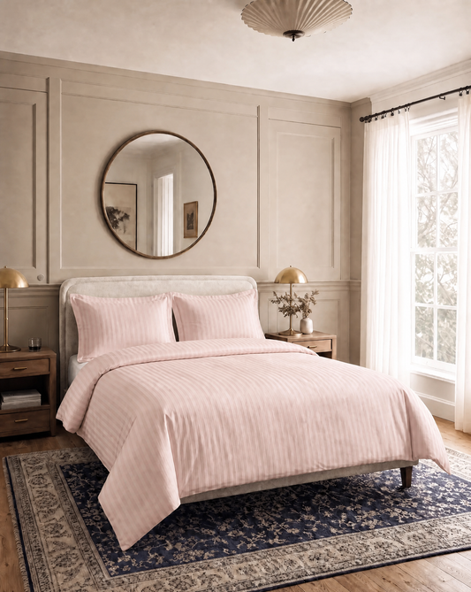 Zelesta Deluxe Hotel Stripe Seamless Satin Cotton Duvet - Pink