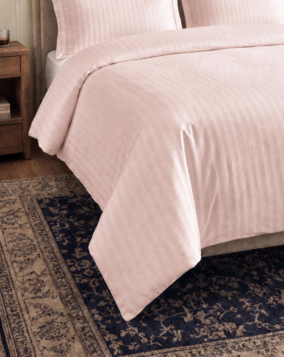 Zelesta Deluxe Hotel Stripe Sans Coutures Satin Cotton Couette - Rose