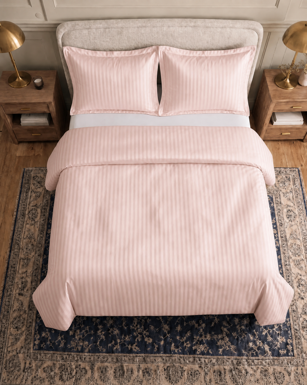 Zelesta Deluxe Hotel Stripe Sans Coutures Satin Cotton Couette - Rose