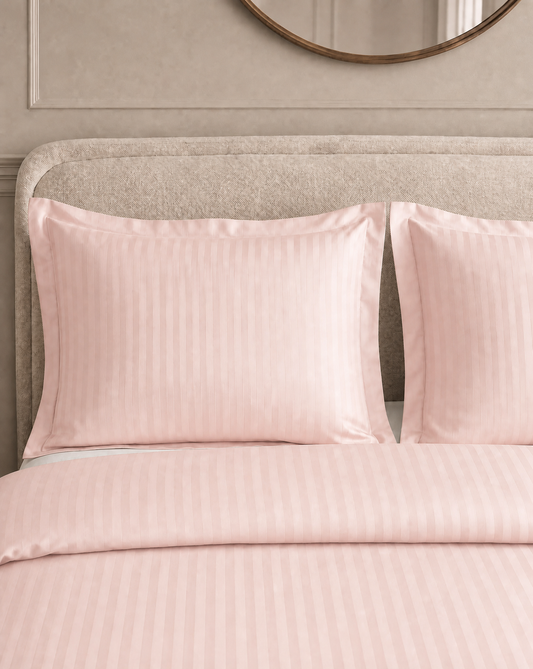 Zelesta Deluxe Hotel Stripe Sans Coutures Satin Cotton Taies d'oreiller Lot de 2 - Rose