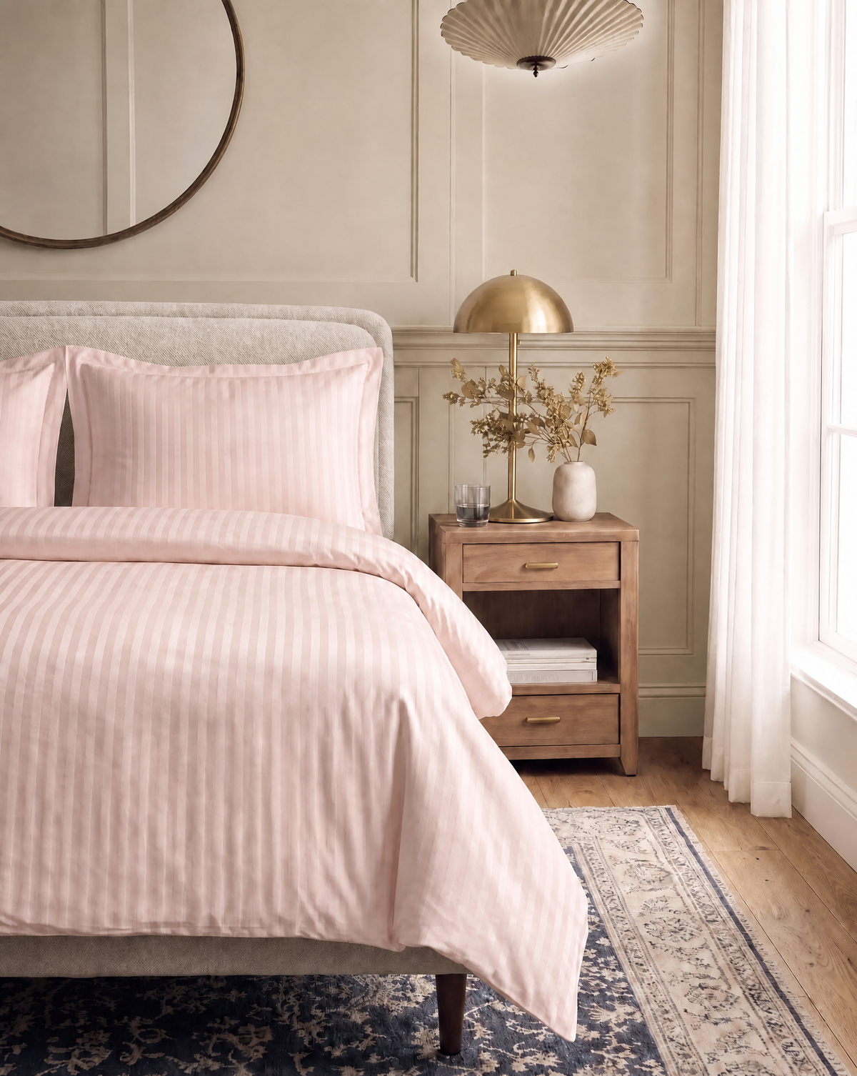 Zelesta Deluxe Hotel Stripe Sans Coutures Satin Cotton Couette - Rose