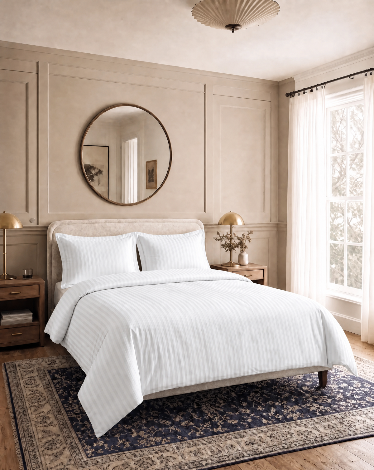 Zelesta Deluxe Hotel Stripe Sans Coutures Satin Cotton Couette - Blanc