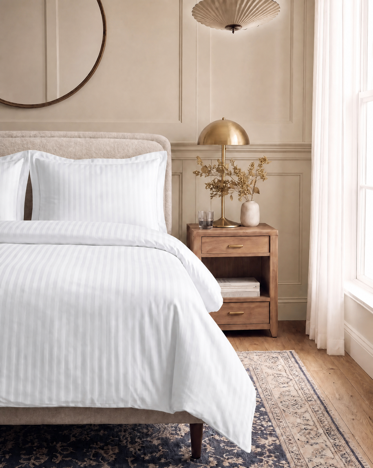 Zelesta Deluxe Hotel Stripe Sans Coutures Satin Cotton Couette - Blanc
