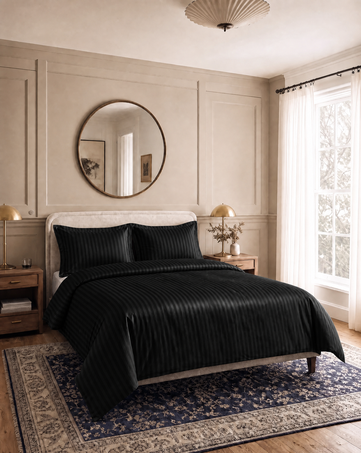 Zelesta Deluxe Hotel Stripe Sans Coutures Satin Cotton Couette - Noir