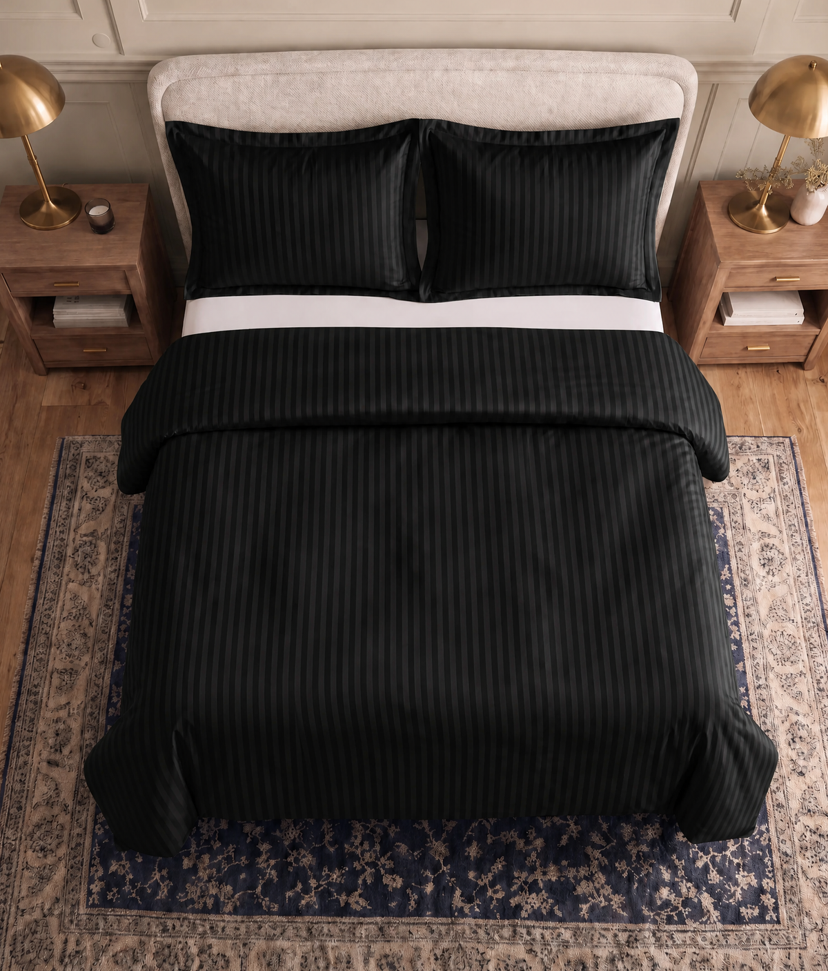 Zelesta Deluxe Hotel Stripe Sans Coutures Satin Cotton Couette - Noir