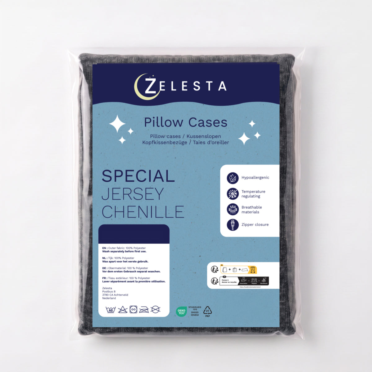 Zelesta Special Jersey Chenille Taies d'oreiller Lot de 2 - Gris chaud