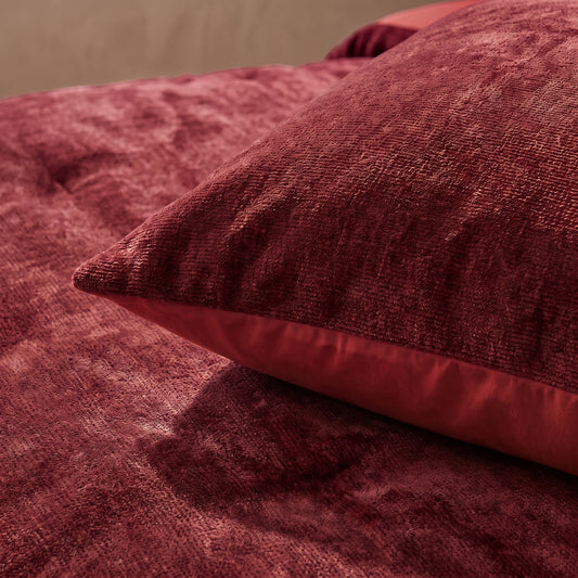 Zelesta Special Jersey Chenille Taies d'oreiller Lot de 2 - Rouge baroque